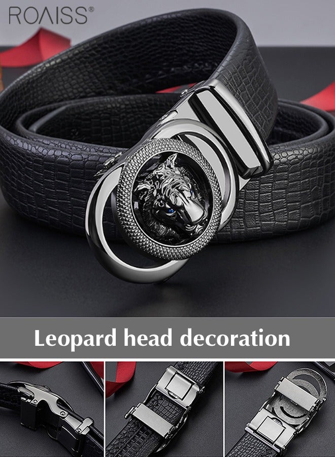roaiss Men's Cowhide Alloy Buckle Belt Fashionable Leopard Head Style Automatic Buckle Belt Soft Textured Cowhide Belt  - Image 1