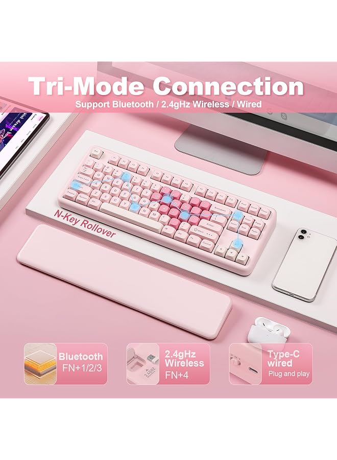 YUNZII B87 Wireless Mechanical Keyboard Qmk/Via Software Custom Gaming Keyboard Gasket Rgb With Cute Moa Keycaps Wrist Rest Bt5.0/2.4G/Usb C Nkro For Win/Mac (Pink Cocoa Cream V2 Switch)  - Image 3