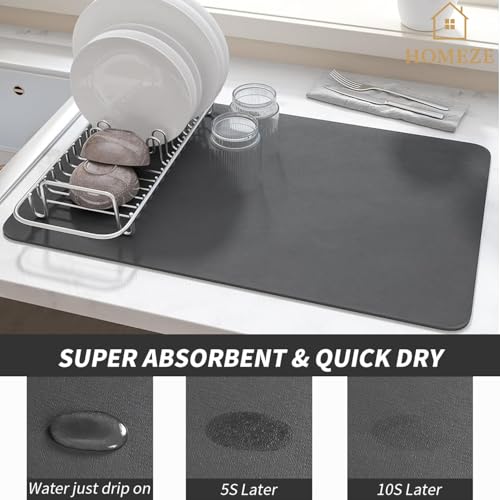 Homeze Large Dish Drying Mat for Kitchen 40x60 cm – Super Water Absorbent Quick Dry Mat for Utensils | Non-Slip Absorbing Rubber Backing Countertop Pad for Dishes, Coffee Station & Multi-Purpose Use - Image 5