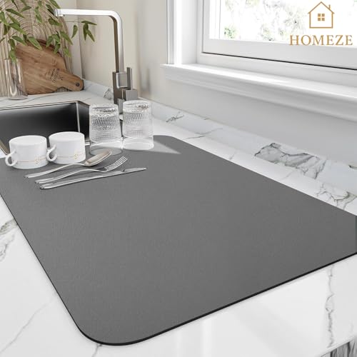 Homeze Large Dish Drying Mat for Kitchen 40x60 cm – Super Water Absorbent Quick Dry Mat for Utensils | Non-Slip Absorbing Rubber Backing Countertop Pad for Dishes, Coffee Station & Multi-Purpose Use - Image 1