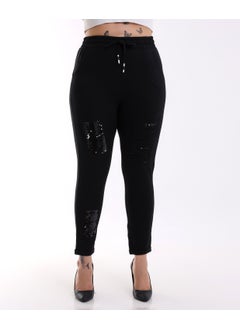 Plus Size Leggings Trousers with Front Sequin Detail
