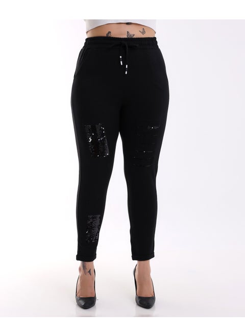 Plus Size Leggings Trousers with Front Sequin Detail