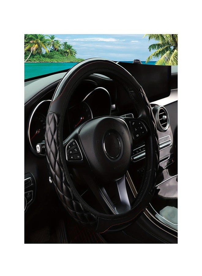 Couslcd Car Steering Wheel Cover, 14.5-15inch Leather Anti-Slip Car Wheel Cover Protector, Safety Comfortable Desgin, Universal Auto Steering Wheels Accessories for Cars Truck SUV (Red) - Image 1