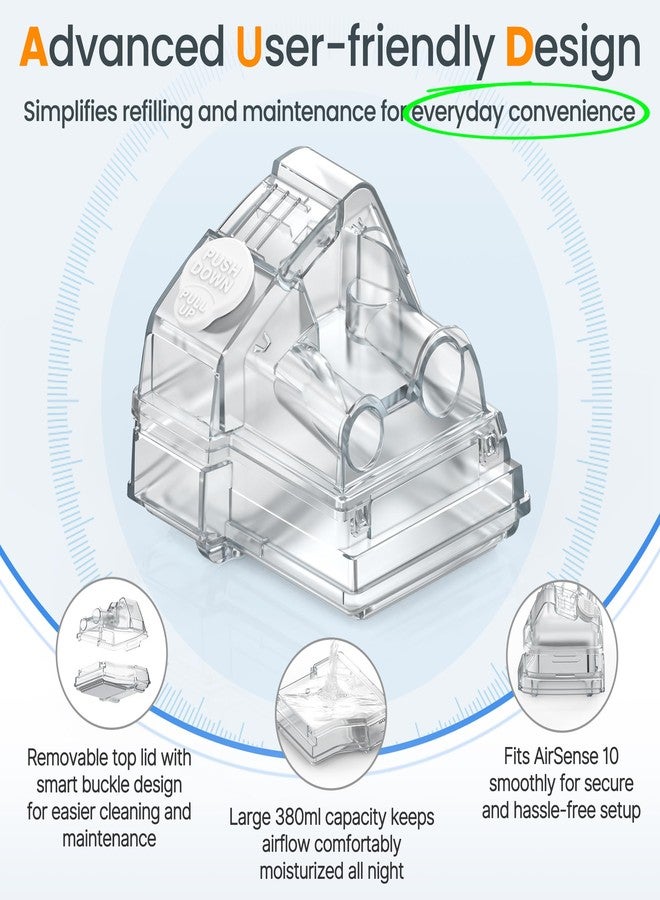 Everness عبوتان من خزانات المياه لجهاز Airsense 10 و Aircurve 10، خزان مياه بديل لجهاز CPAP مانع للتسرب ويوفر رطوبة ثابتة، مزود بتقنية التعبئة العلوية، وخزان مياه HumidAir لمستلزمات جهاز ResMed Airsense 10 - Image 4