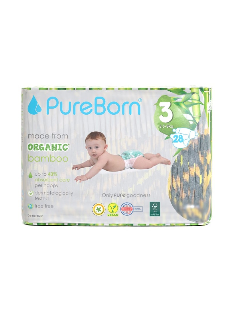 PureBorn Organic Diapers Size-3 5.5-8kg Single Pack Leopard Print 28 Diapers  - Image 1