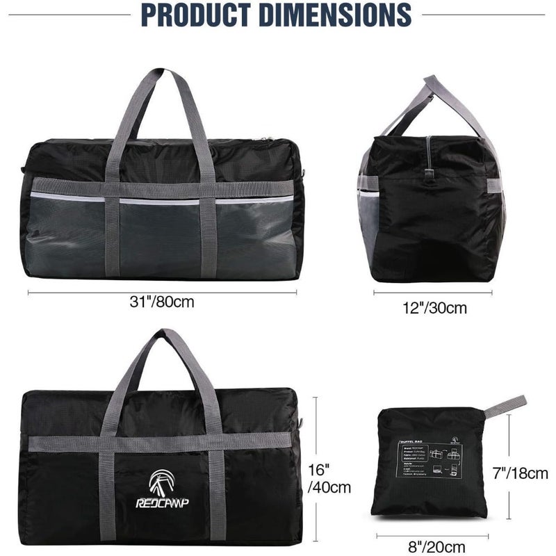 Travel bag for outdoor sports, waterproof polyester, black, foldable lightweight design with 75L/96L/100L capacity - Image 4