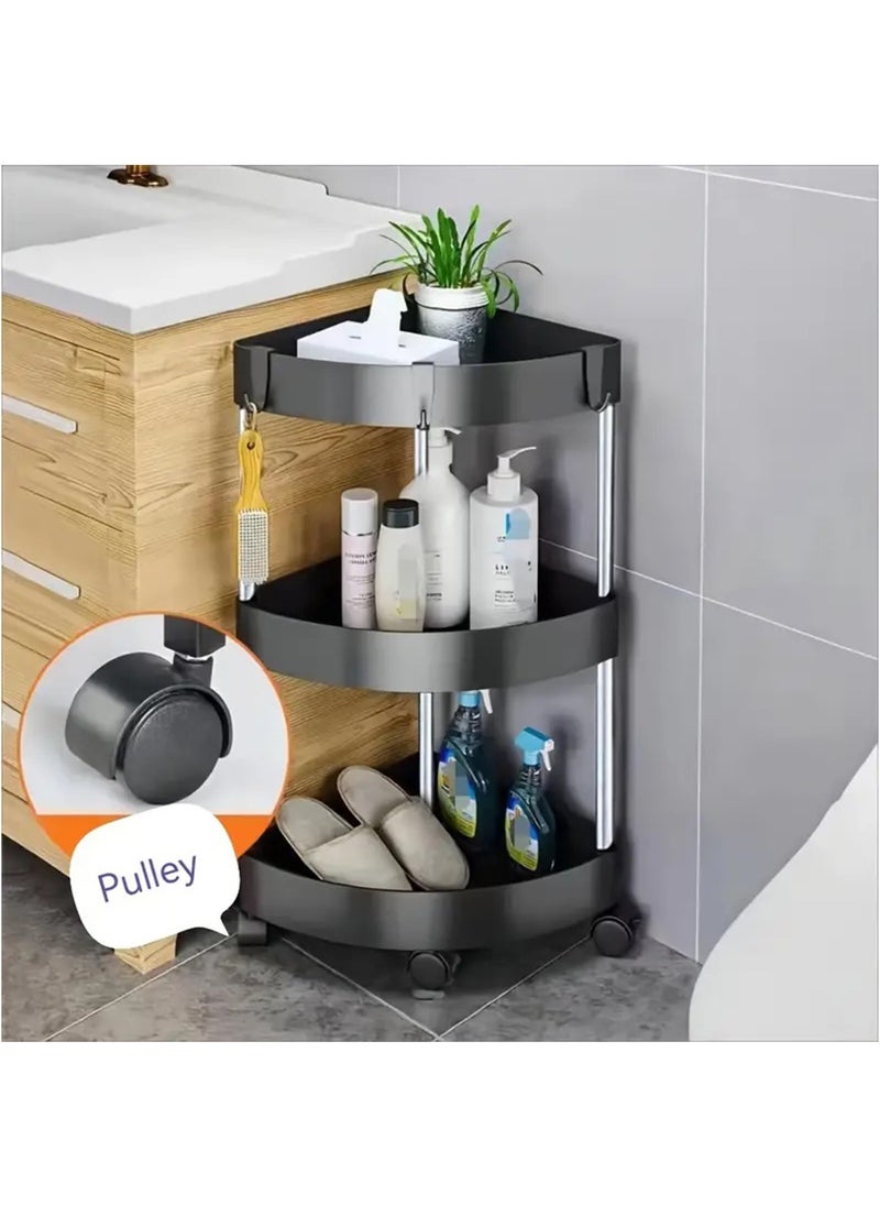 Hihonor Corner Storage Shelf Bathroom, 5 Tiers Movable Storage Rack with Detachable Rolling Wheels, Large Capacity Space Saving Corner Organizer, Hollow-Out Drainage Hole Design, Black  - Image 2