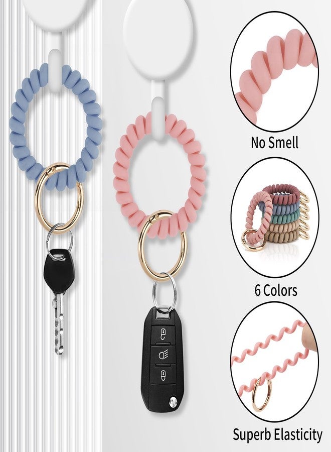 QIUTIMIY 6PCS Wristlet Keychain(Matte Medium), Colorful Spiral Coil Hair Tie for Women, Sauna Accessaries Wrist Coil Key Ring Key Holder - Image 5