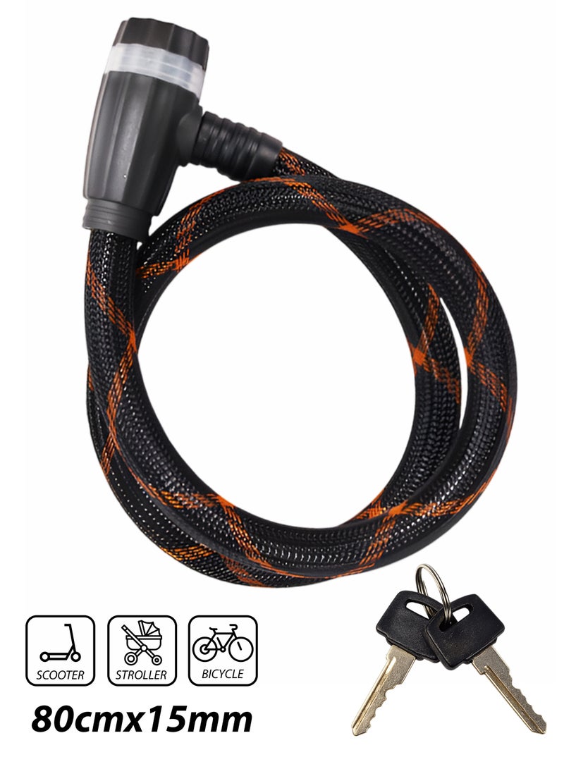 R.VIHAN Heavy-Duty Bicycle & Scooter Cable Lock 80cm Braided Steel Anti-Theft Wire with Keys, Durable ABS Lock Head, Stroller Lock, E-Scooter Lock, Bike Security Cable (15mm Thick) - Image 1