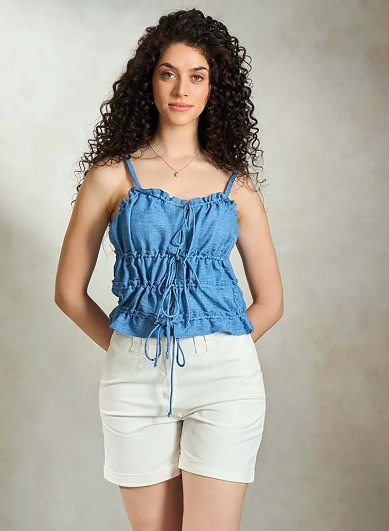 Virgio VIRGIO Linen Tiered Cami Front Tie-Up Top