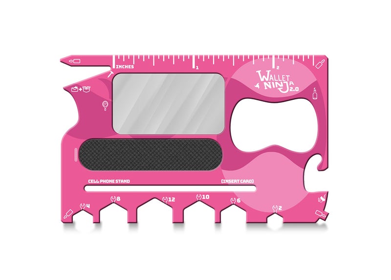 Wallet Ninja 2.0 (Advanced 20-in-1 Multitool, Now With Mirror + Nail File) (Pink) - Image 5