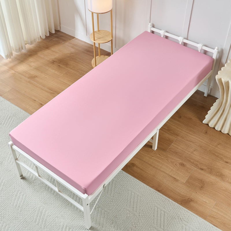 VACVELT Cot Fitted Sheet, 31 x 75 Inch Pink Cot Sheets, Ultra Soft and Breathable Microfiber Bed Cover Snug Fit for Narrow Twin/RV Bunk/Camper Bunk/Guest Beds/Trifold Mattress - Image 1