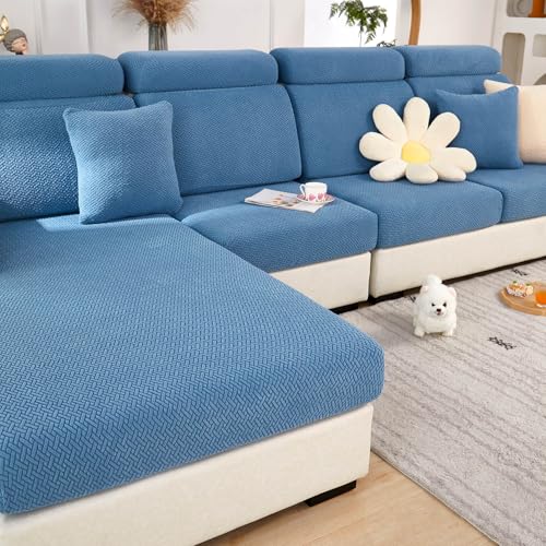 Disayu Sofa Covers Couch Covers for Sofa Pet Friendly Couch Cushion Covers Universal Sofa Covers Washable Stretch Slipcovers for Sectional Sofa Texture BlueLarge Single Seat Cover - Image 1