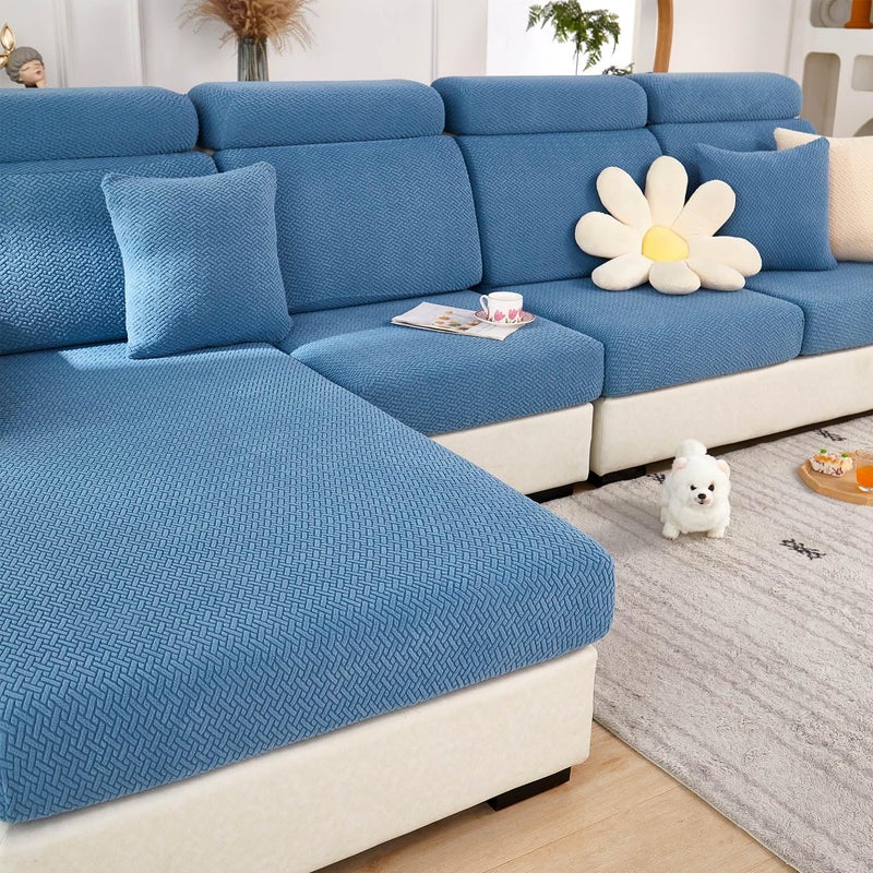 Disayu Sofa Covers Couch Covers for Sofa Pet Friendly Couch Cushion Covers Universal Sofa Covers Washable Stretch Slipcovers for Sectional Sofa Texture BlueLarge Single Seat Cover - Image 2