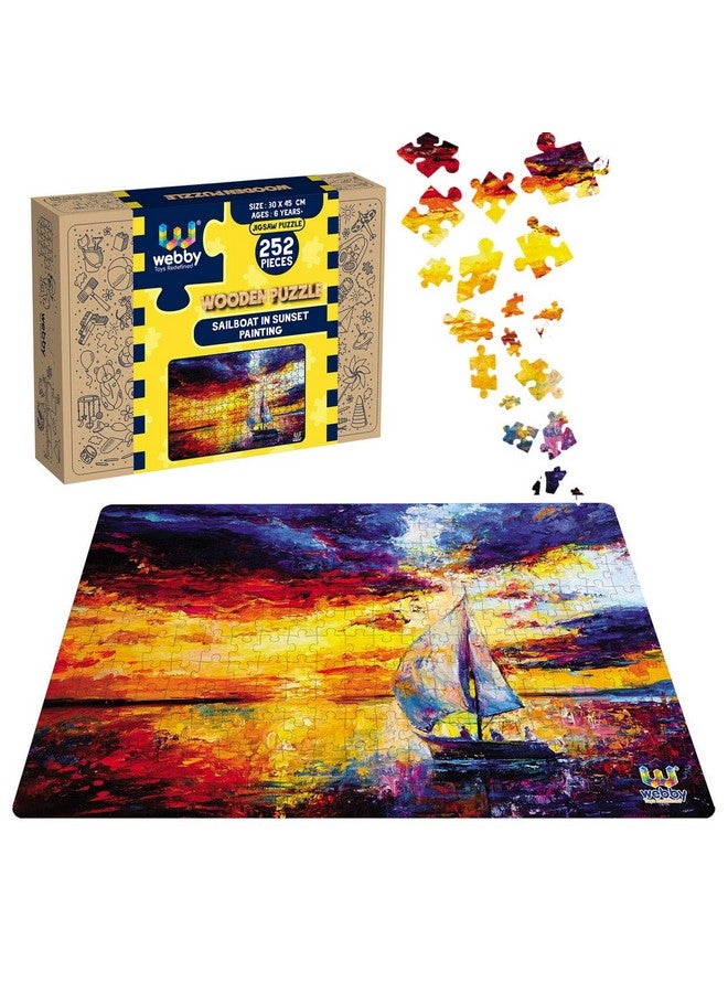 Webby Kids Sailboat in Sunset Painting Wooden Jigsaw Puzzle, 252 Pieces - Image 1