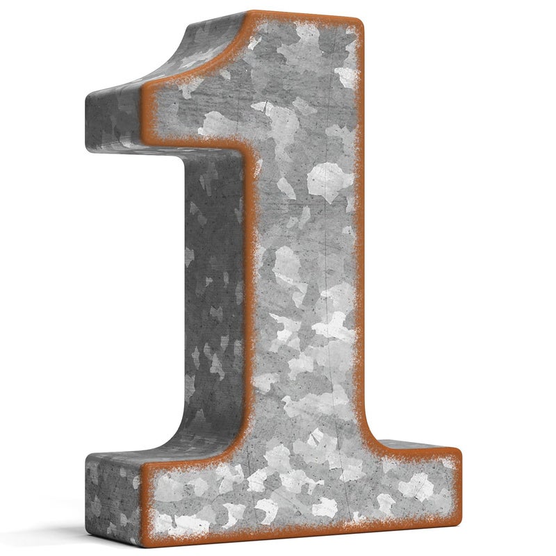 CraftyCrocodile 7"" Galvanized Metal Numbers for Wall Decor - 3D Number 1 for Hanging & Free Standing - Decorative Rustic Table Numbers for the Living Room  Bedroom  Kitchen - Image 1