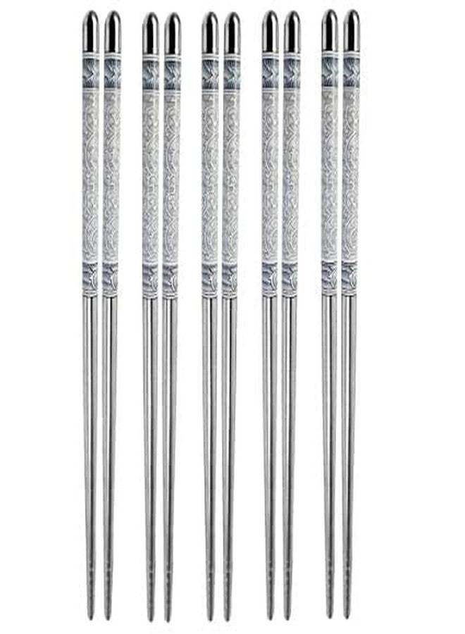 SPRADE Set of 5 Pairs Designer Printed Round Stainless Steel Reusable Chopsticks Chinese Dinner Ware Item - Image 1