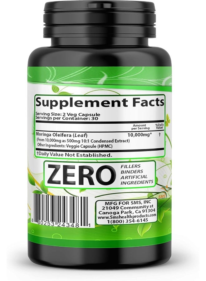 Sms Moringa Capsules Equiv to 10,000 mg Moringa Powder - Immune Support Green Superfood Moringa Oleifera Pills Rich Antioxidant Properties Vegan Friendly Anti Aging Support - 60 Capsules by SMS  - Image 2