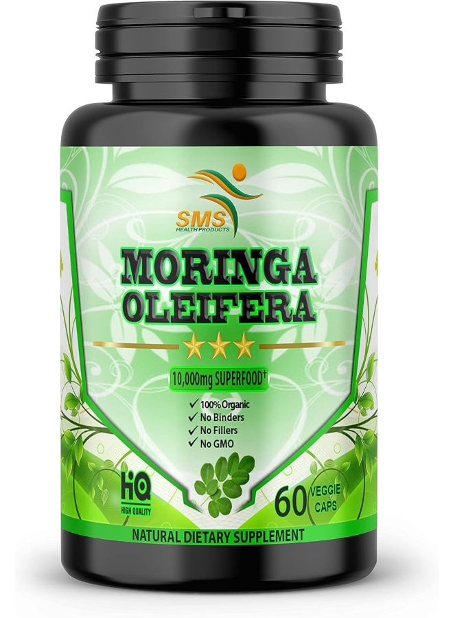 Sms Moringa Capsules Equiv to 10,000 mg Moringa Powder - Immune Support Green Superfood Moringa Oleifera Pills Rich Antioxidant Properties Vegan Friendly Anti Aging Support - 60 Capsules by SMS  - Image 1