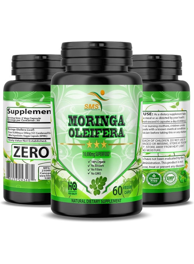 Sms Moringa Capsules Equiv to 10,000 mg Moringa Powder - Immune Support Green Superfood Moringa Oleifera Pills Rich Antioxidant Properties Vegan Friendly Anti Aging Support - 60 Capsules by SMS  - Image 4