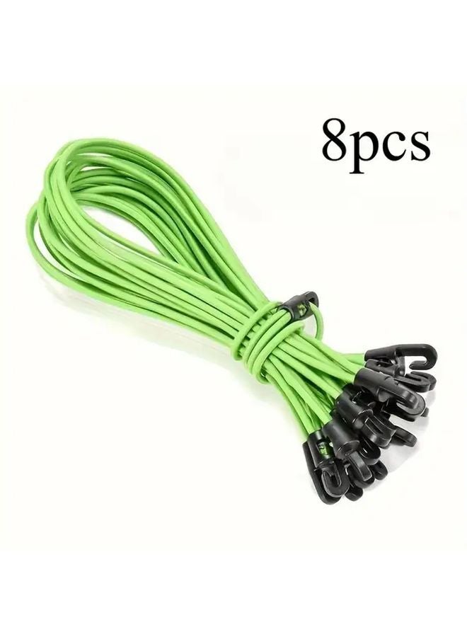 Green Set of 8 Elastic Cords with Hooks Adjustable Straps for Home Travel Camping - Image 1