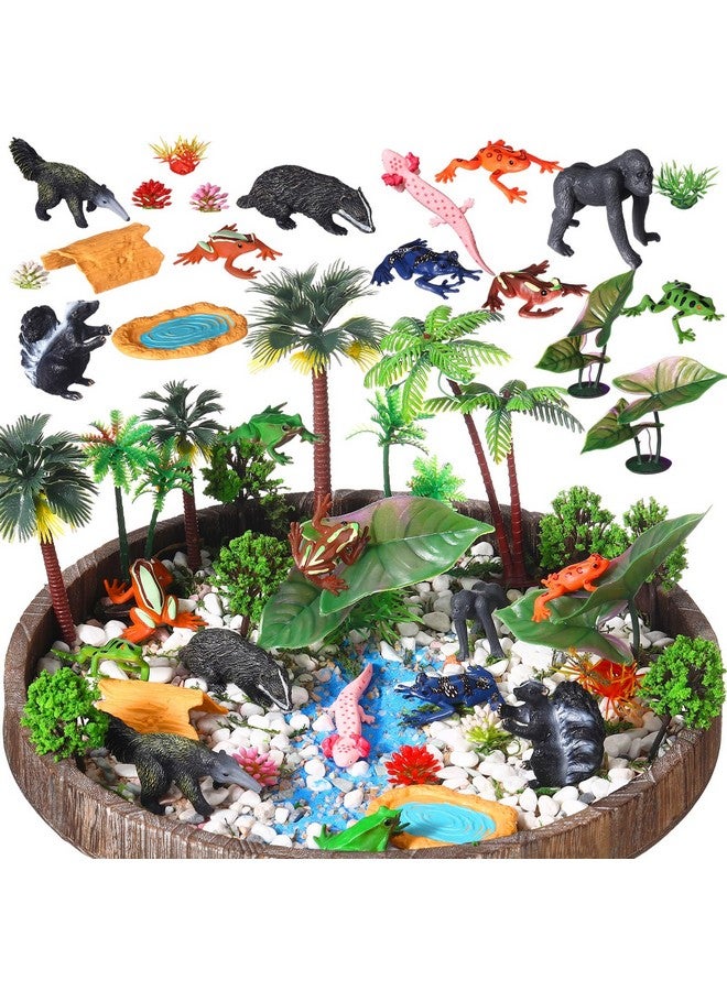 Sratte 26 Pcs Rainforest Animals Figures Playset Include Jungle Animals Figures Model Trees Rain Forest Diorama Project Supplies for Cake Topper Toddlers Gift Birthday Party Decor(Tray Not Included) - Image 1
