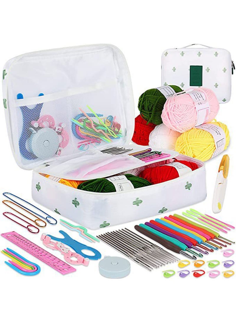 Captaintech Beginners Adults/Kids Complete Crochet Set, Yarn Crochet Instruction Crochet Hook Storage Case Knitting & Crochet Supplies Ideal Crochet Gift, Crocheter Beginner (White) - Image 1