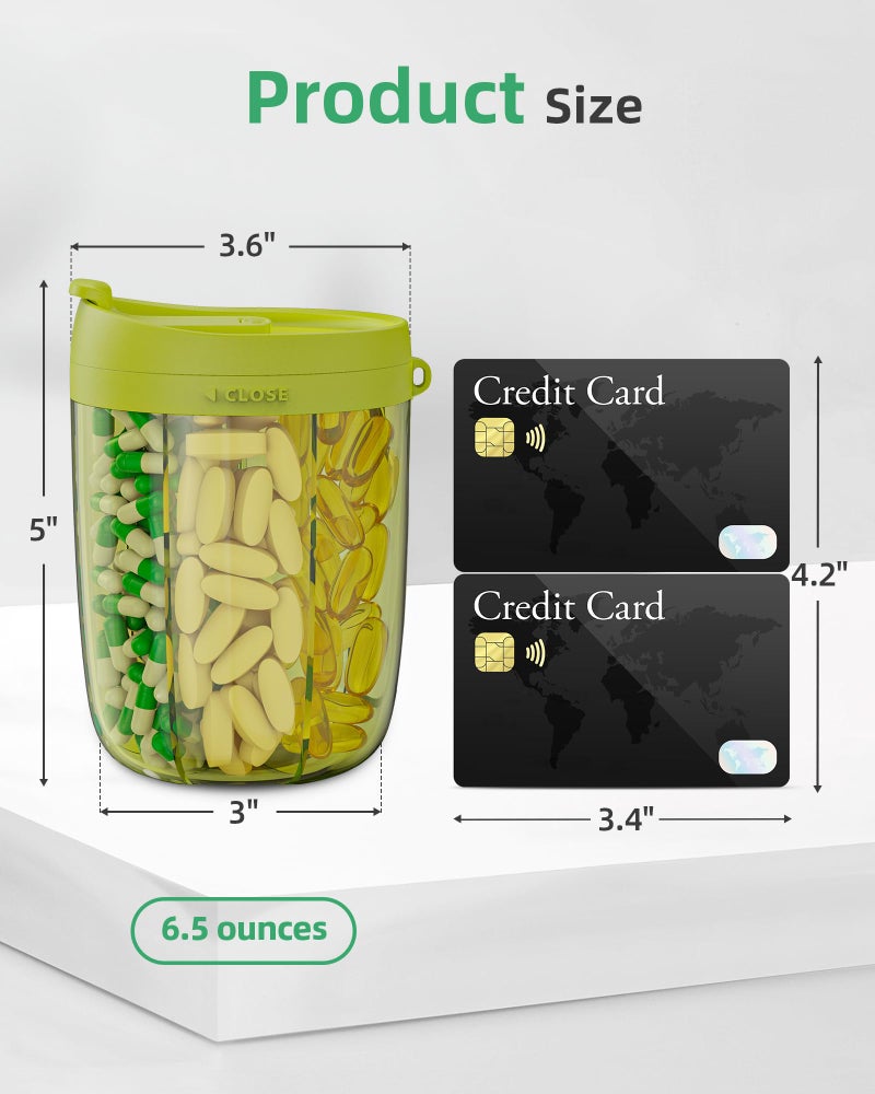 PULIV Large Pill Bottle Organizer, Supplement Organizer for Holding 6 Various Vitamins, Pill Box Case with Anti-Mixing & Wide Opening Design, Easy to Retrieve Meds and 20 Pcs Stick-on Labels, Green - Image 5