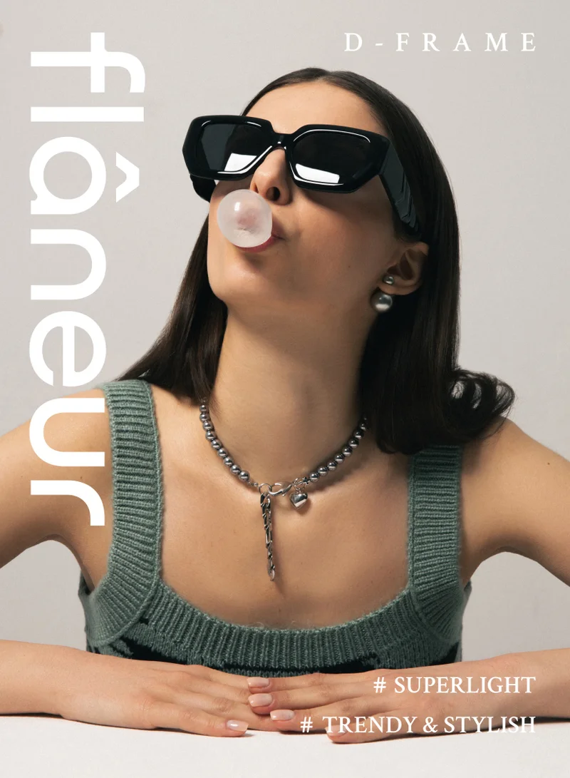flâneur Stylish Polarized D-Frame Sunglasses For Women and Men Black