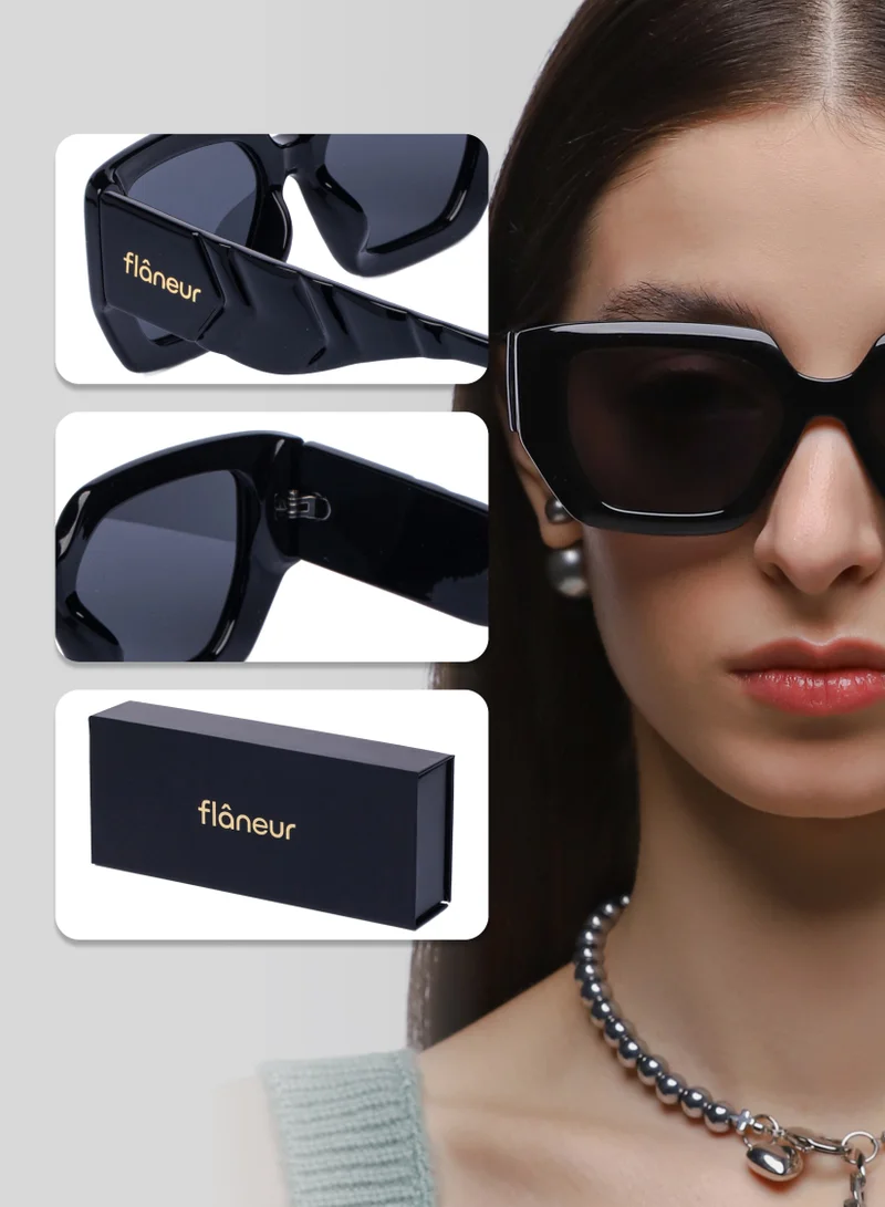 flâneur Stylish Polarized D-Frame Sunglasses For Women and Men Black
