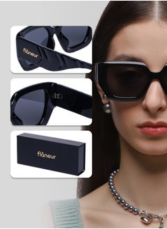 flâneur Stylish Polarized D-Frame Sunglasses For Women and Men Black  - Image 4