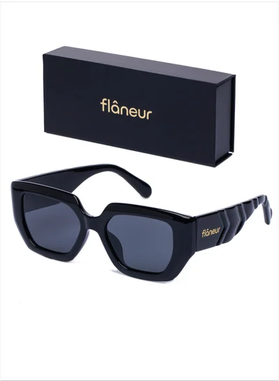 flâneur Stylish Polarized D-Frame Sunglasses For Women and Men Black