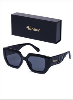 flâneur Stylish Polarized D-Frame Sunglasses For Women and Men Black  - Image 1