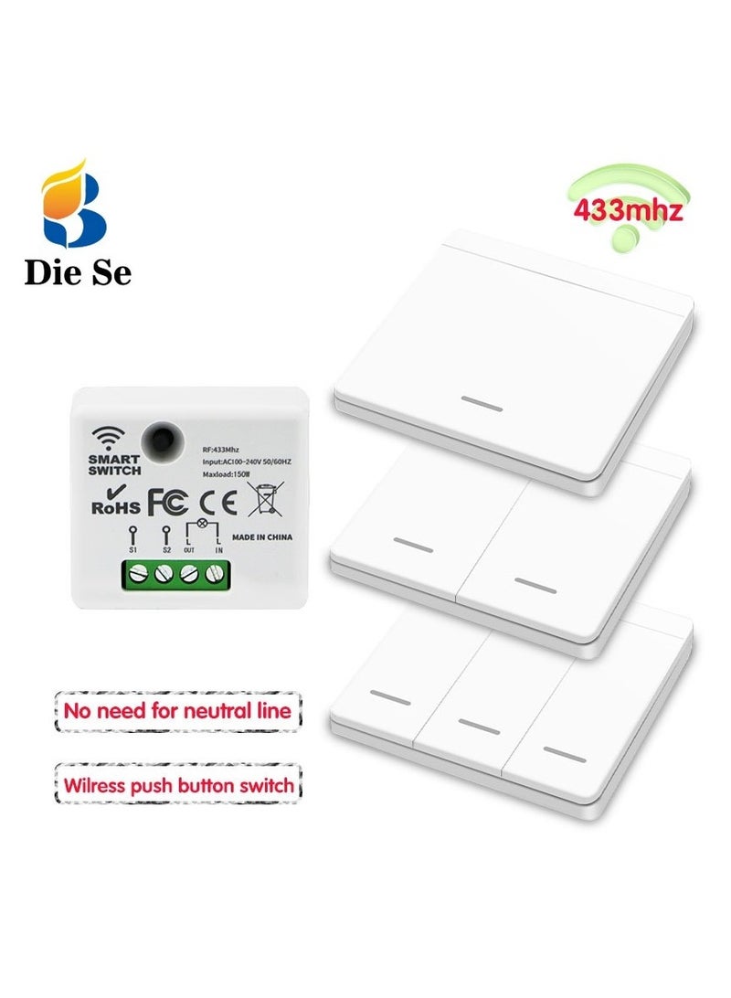 433 ميجا هرتز rf مفتاح الإضاءة 220 فولت تحكم التتابع دون خط محايد 86 حجم دفع زر لوحة الحائط التبديل مصباح ليد مصباح - Image 1