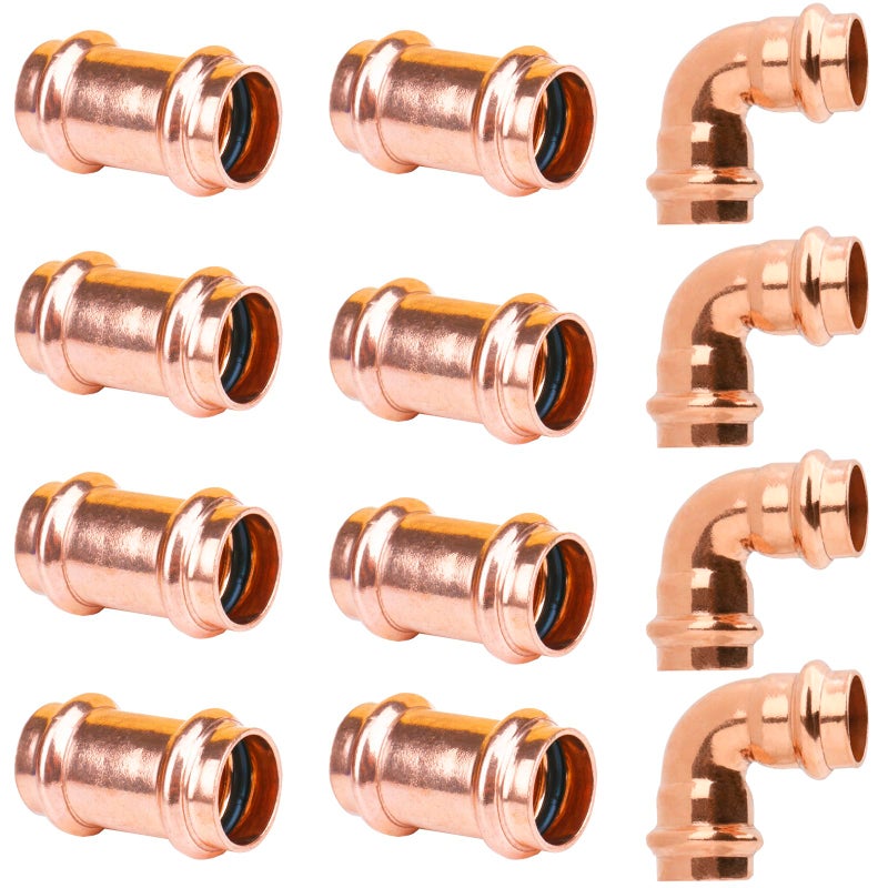 WHK 34 Copper Pro press x 34 Pro Press Coupling Adater Fittings 8 Packs with 90 Degree Elbow 4 Packs use for Connect From Cooper to Cooper PipeLeadFreeNo Stop - Image 2