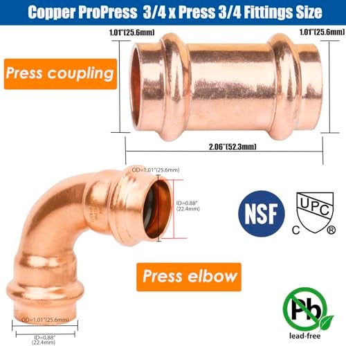 WHK 34 Copper Pro press x 34 Pro Press Coupling Adater Fittings 8 Packs with 90 Degree Elbow 4 Packs use for Connect From Cooper to Cooper PipeLeadFreeNo Stop - Image 3