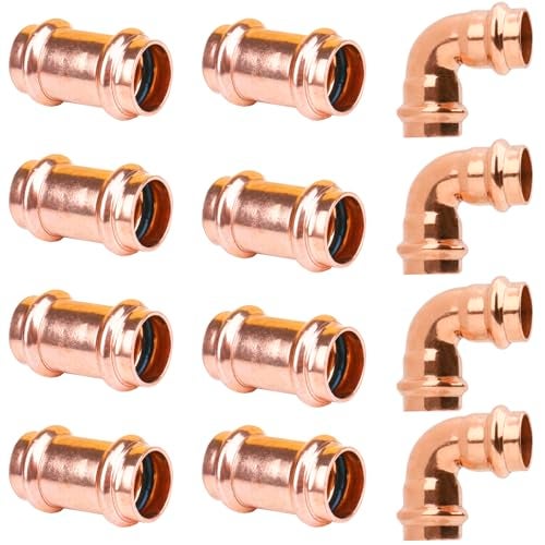 WHK 34 Copper Pro press x 34 Pro Press Coupling Adater Fittings 8 Packs with 90 Degree Elbow 4 Packs use for Connect From Cooper to Cooper PipeLeadFreeNo Stop - Image 1