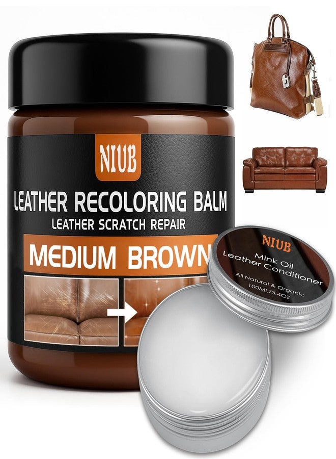 NIUB Leather Recoloring Balm Leather Color Restorer Scratch Repair Leather Paint for Furniture Couches Car Seats Shoes Bags Leather Dye and Scratched Leather with Leather Conditioner - Medium Brown - Image 1
