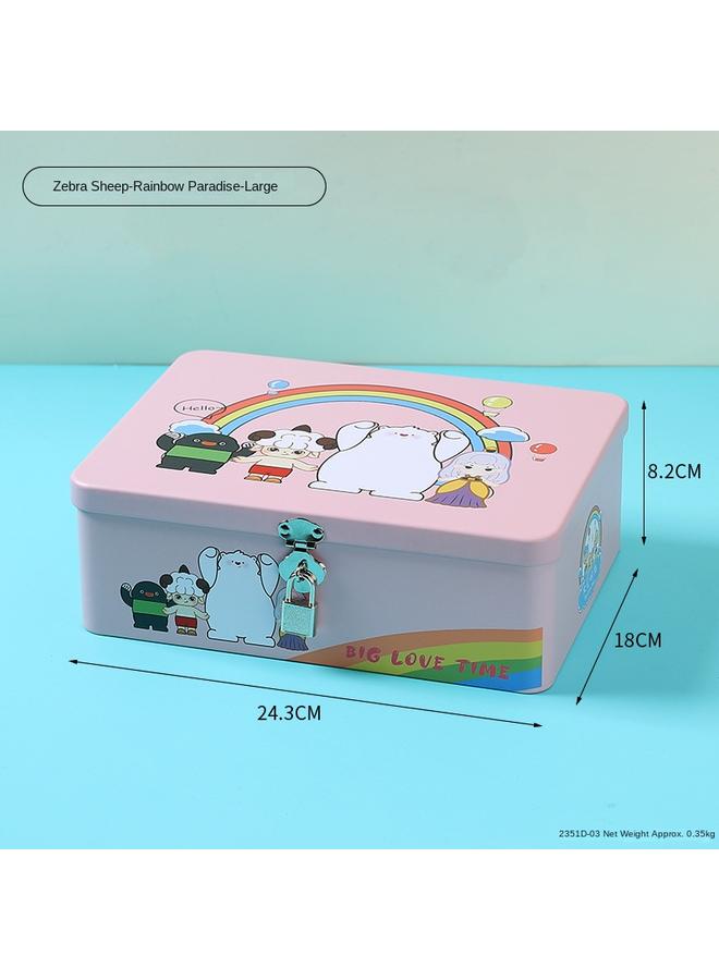Bluejw Creative Desktop Storage Iron Box Zebra Sheep And Little Black Fish Gift Packaging Box Change Certificate With Lock Storage Iron Box - Image 1
