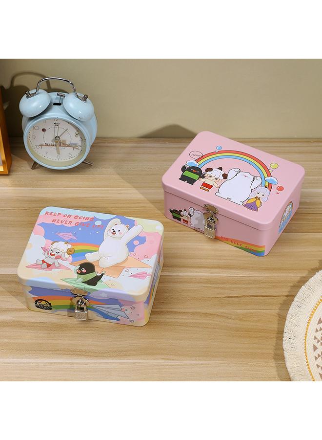 Bluejw Creative Desktop Storage Iron Box Zebra Sheep And Little Black Fish Gift Packaging Box Change Certificate With Lock Storage Iron Box - Image 4