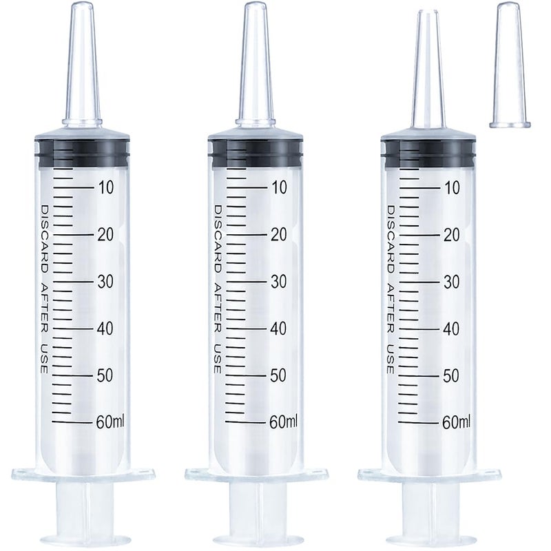 HiMo 60ml Syringe for Liquid Oral Scientific Labs Measurement Dispensing Catheter Tip with Cap 3 Pack 60ml Syringes