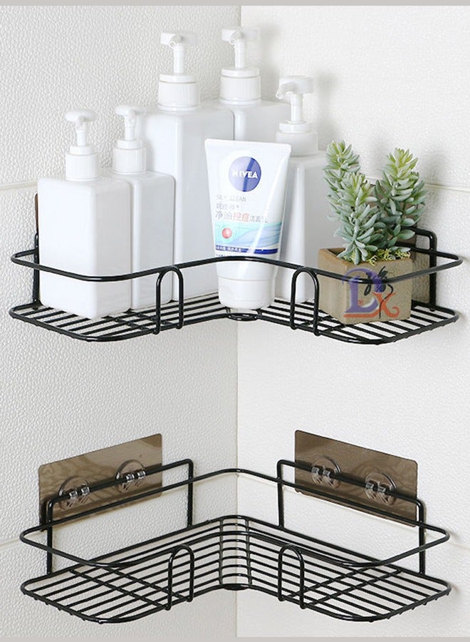 2 Pcs Wall Mount Self Adhesive Rotating Shower Caddy Corner Storage Shelf - Image 1