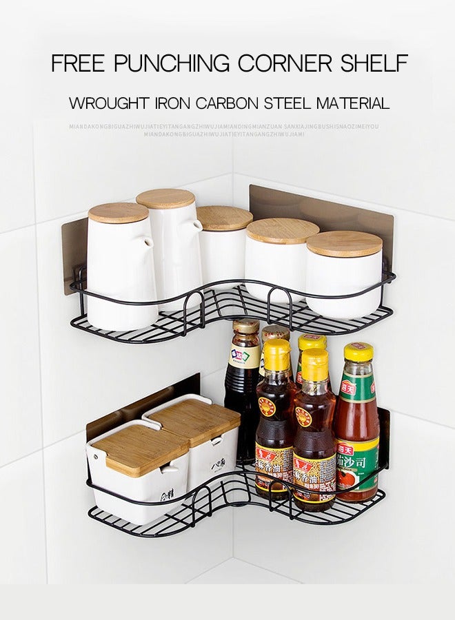 2 Pcs Wall Mount Self Adhesive Rotating Shower Caddy Corner Storage Shelf - Image 2