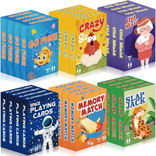 Timenued Kids Card Games24 DecksGo Fish Old Maid Crazy Eights Memory Match Slap Jack Space Playing Cards Family Game Night Classic Table Games Stocking Stuffers for Kids Toddlers - Image 1