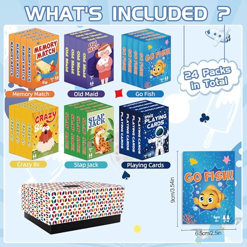 Timenued Kids Card Games24 DecksGo Fish Old Maid Crazy Eights Memory Match Slap Jack Space Playing Cards Family Game Night Classic Table Games Stocking Stuffers for Kids Toddlers - Image 5