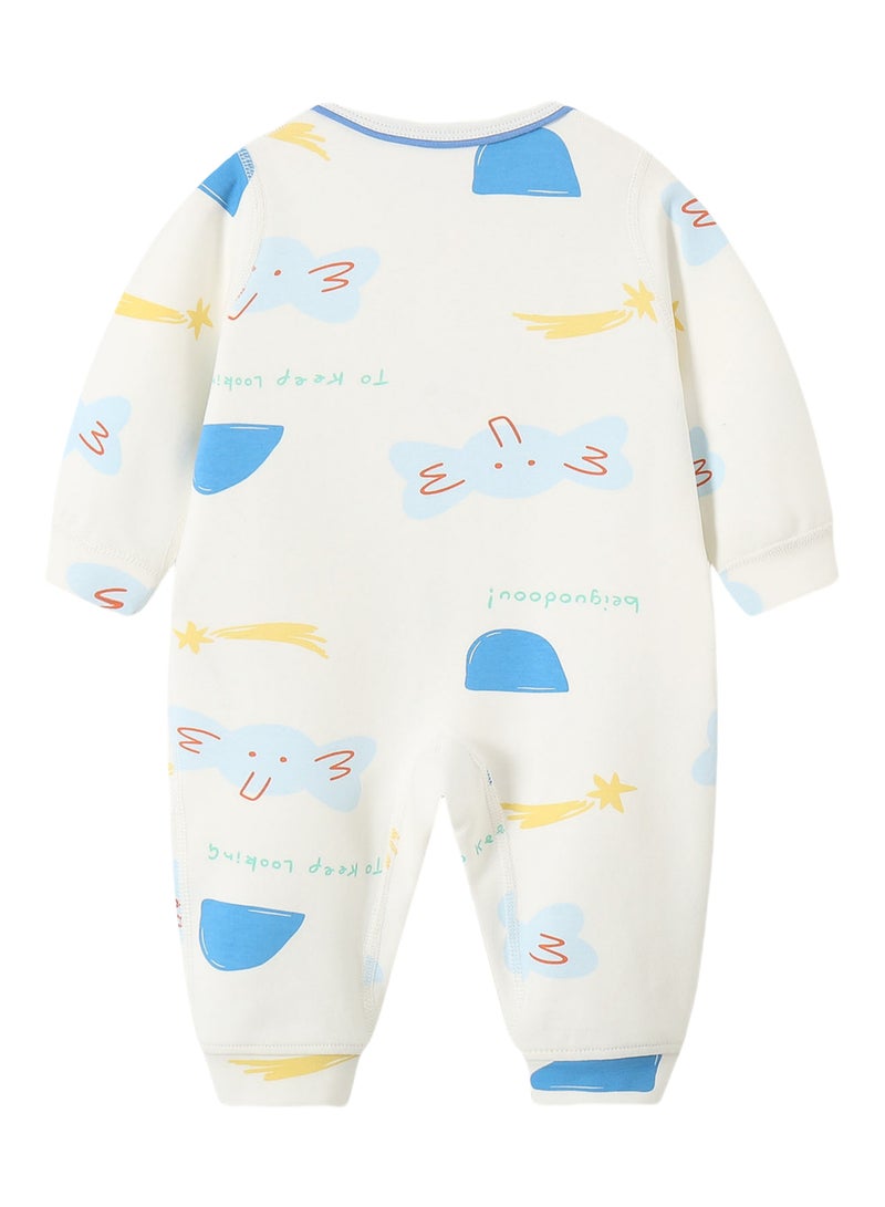 Baby Romper - Cotton Blend Long Sleeve Bodysuit with Full Front Snap, Geometric Prints - For 3-18 Months  - Image 3