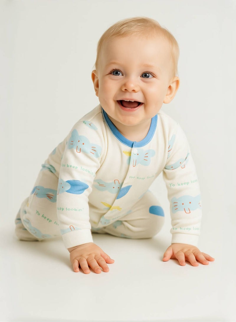 Baby Romper - Cotton Blend Long Sleeve Bodysuit with Full Front Snap, Geometric Prints - For 3-18 Months  - Image 1