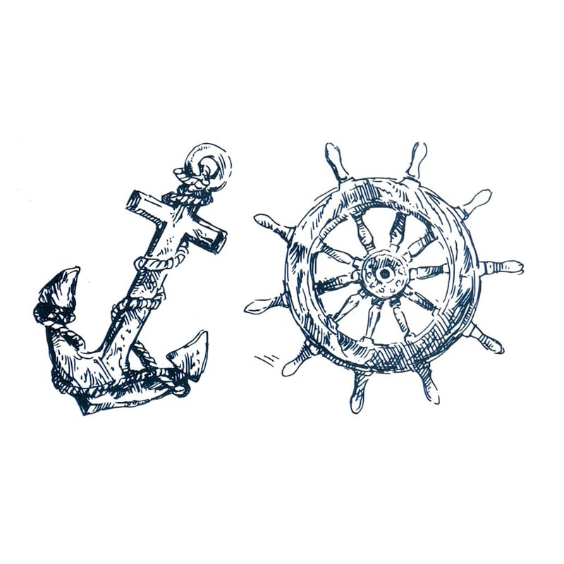 Oottati 2 Sheets Small Cute Temporary Tattoo Stickers Riding Boat Anchor Arm - Image 1