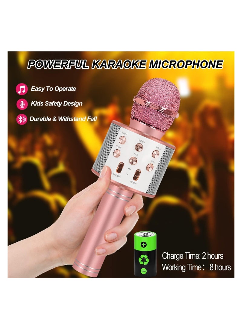 Toys For 7 8 9 10 11 Years Old Girls,Best Present Gifts For 6-15 Years Old Girl Boy,Bluetooth Wireless Karaoke Machine, Party Favor for Teen Boys Girls Toys Age 4-12 Gifts Toys for Teens Boy Rose Gold - Image 3