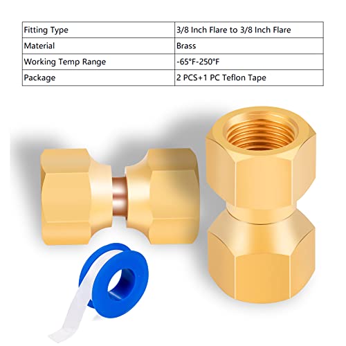 Breezliy Brass 3/8" Female Flare Swivel Adapter, Swivel Nut, Tube Fitting, Valve Connector 2PCS - Image 3